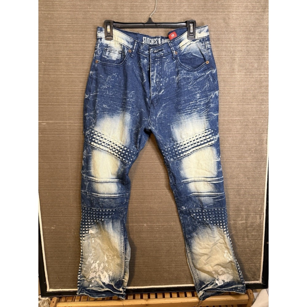 Stitches and Rivets Denim Blue Jeans Mens 20 (34-36 Waist) Straight Acid Wash